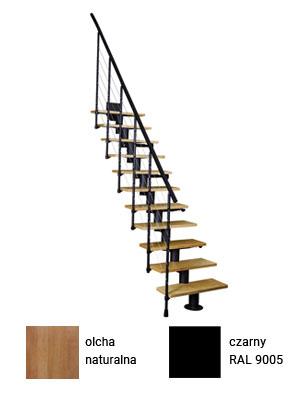 Czarne schody modułowe ATRIUM Dixi 70cm - olcha naturalna